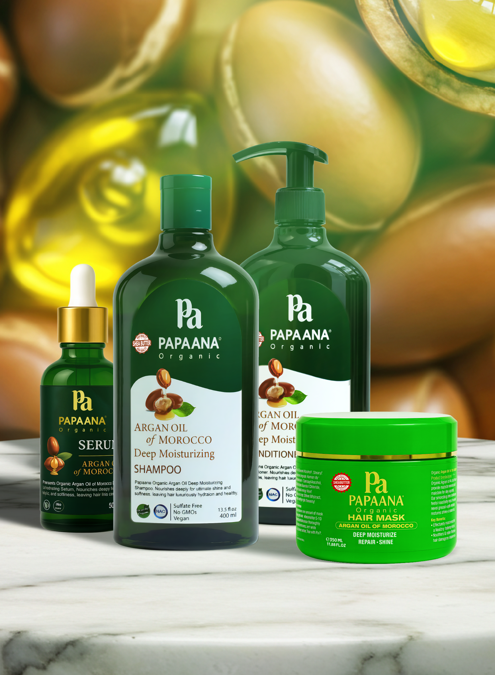 Papaana Moroccan Argan Glow Set for organic liquid gold care and deep hydration